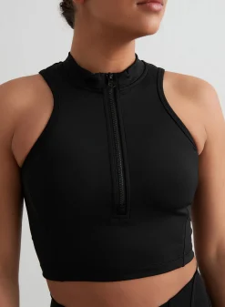 Black Sculpting Racer Front Zip Top*AIM’N Hot