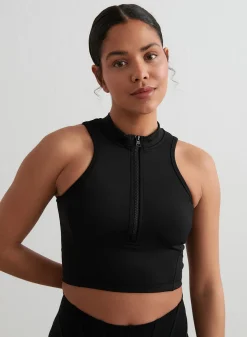 Black Sculpting Racer Front Zip Top*AIM’N Hot