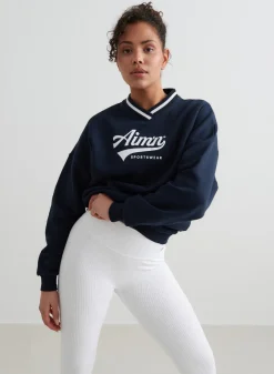 Navy Pitch V-neck Sweatshirt*AIM’N Sale