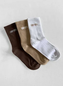 White/Beige/Macchiato Aim'n Logo Socks 3-Pack*AIM’N Clearance
