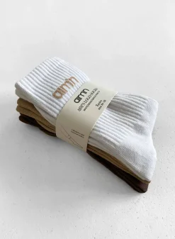 White/Beige/Macchiato Aim'n Logo Socks 3-Pack*AIM’N Clearance